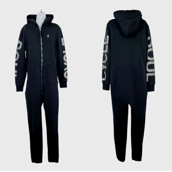 SoulCycle One Piece Zippered Hoodie Sweatshirt Jumpsuit in Black Size Medium - Picture 2 of 13